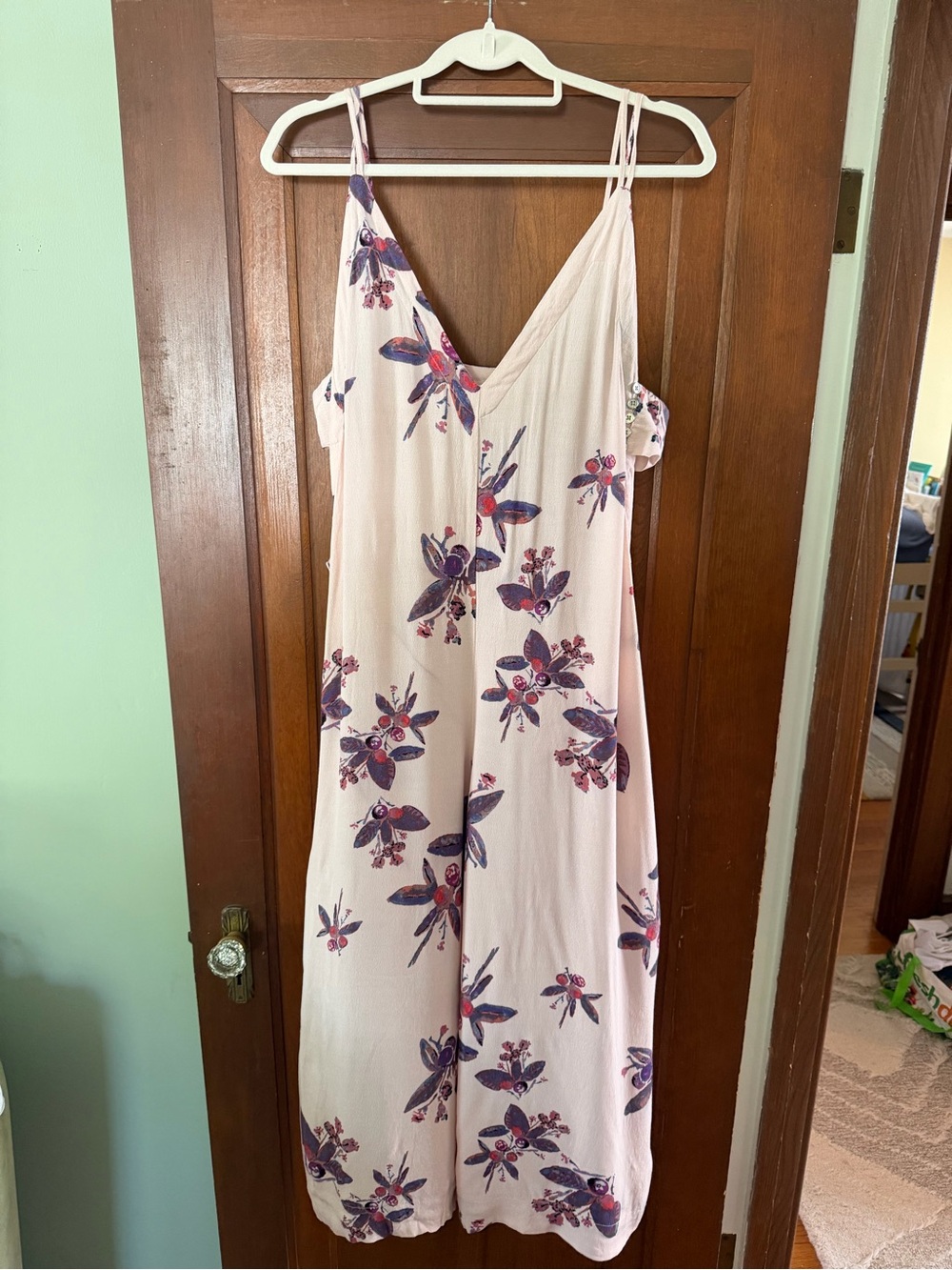 Free People Pink Floral V-Neck Slip Jumpsuit